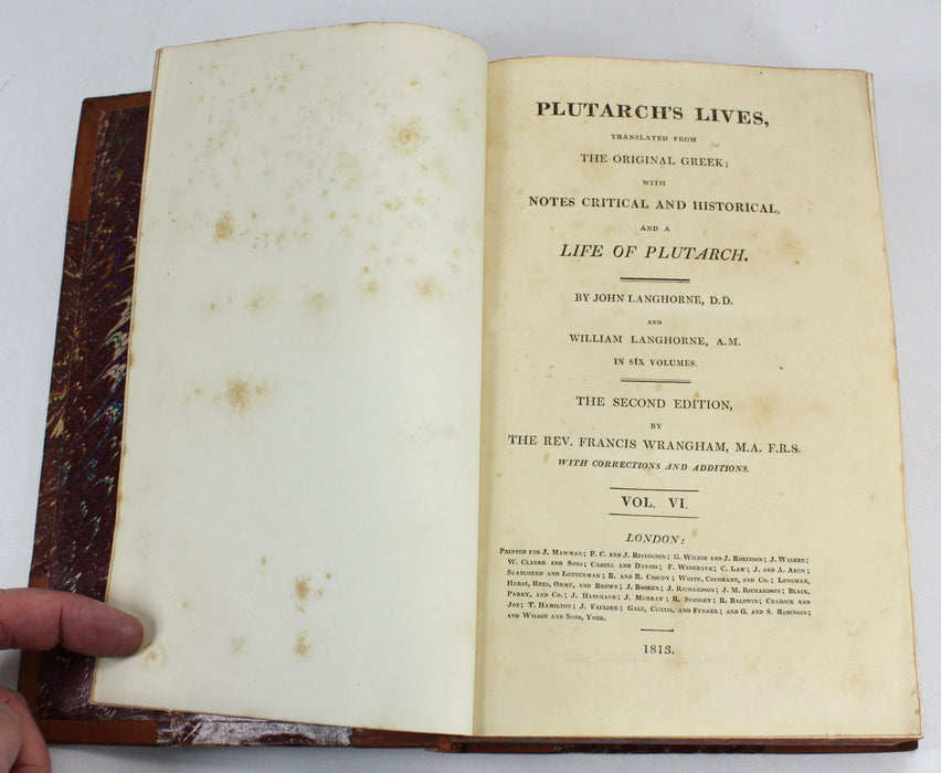 Plutarch's Lives, 6 Volume Set complete, John & William Langhorne, 1813