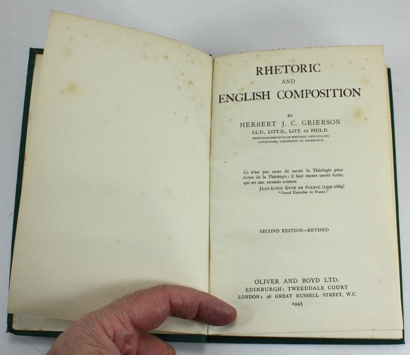 Rhetoric and English Composition, by Sir Herbert Grierson, signed, 1945