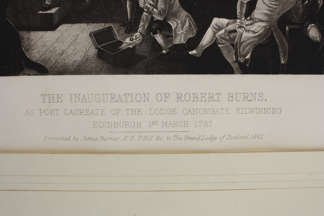 The Inaugration of Robert Burns, As Poet Laureate of the Lodge 1787, Pub. 1862. Freemasonry print.