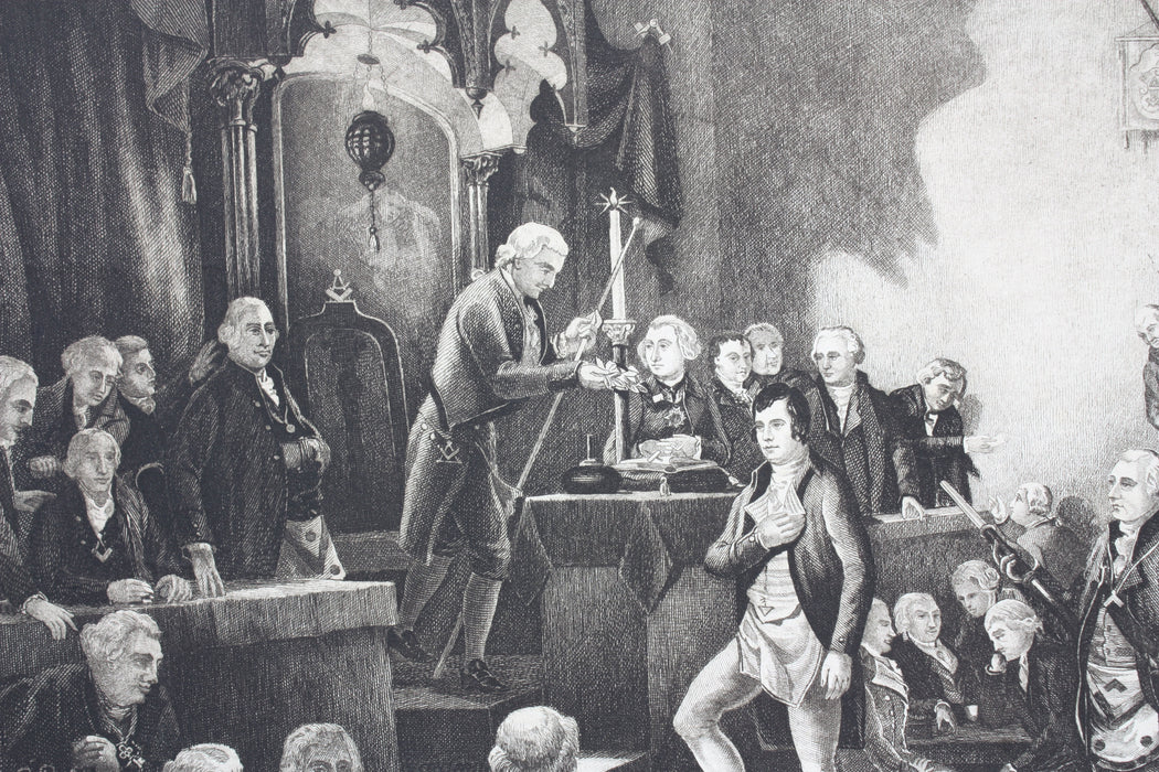 The Inaugration of Robert Burns, As Poet Laureate of the Lodge 1787, Pub. 1862. Freemasonry print.