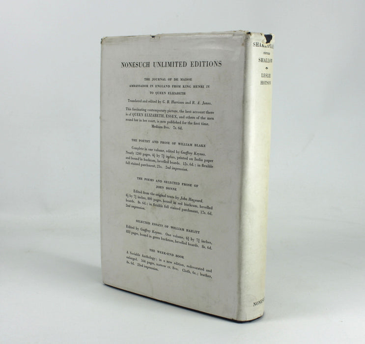 Shakespeare versus Shallow by Leslie Hotson, 1931, Nonesuch Press