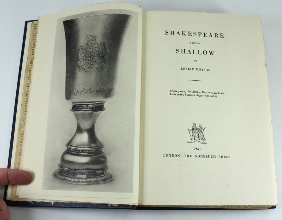 Shakespeare versus Shallow by Leslie Hotson, 1931, Nonesuch Press