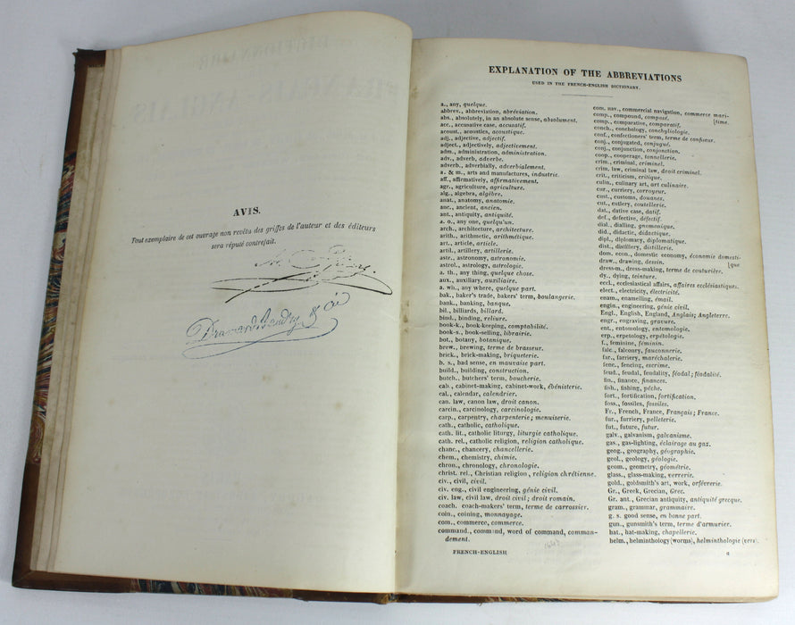 Spiers Dictionnaire Francais-Anglais, 1863 & Anglais-Francais, 1864. 2 Volume Set