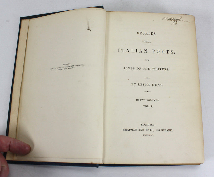 Stories from the Italian Poets, 2 Vols, by Leigh Hunt 1846