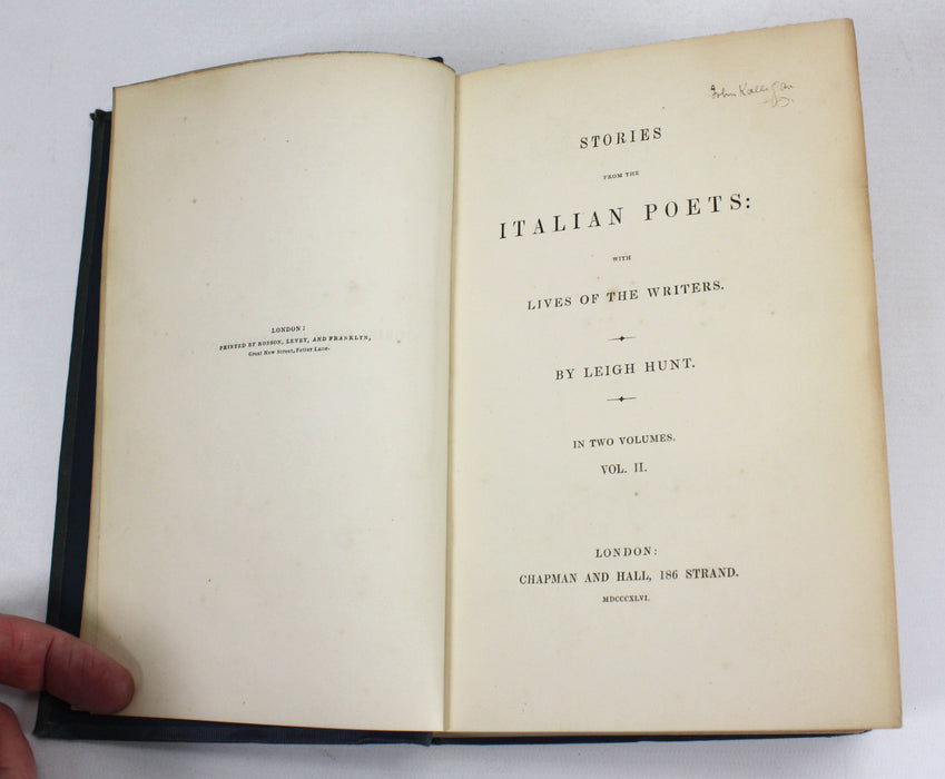 Stories from the Italian Poets, 2 Vols, by Leigh Hunt 1846