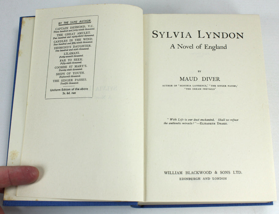 Sylvia Lyndon, A Novel of England, by Maud Diver, 1940
