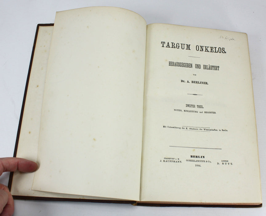 Targum Onkelos. Herausgegeben und Erläutert, Dr. A. Berliner, 1884