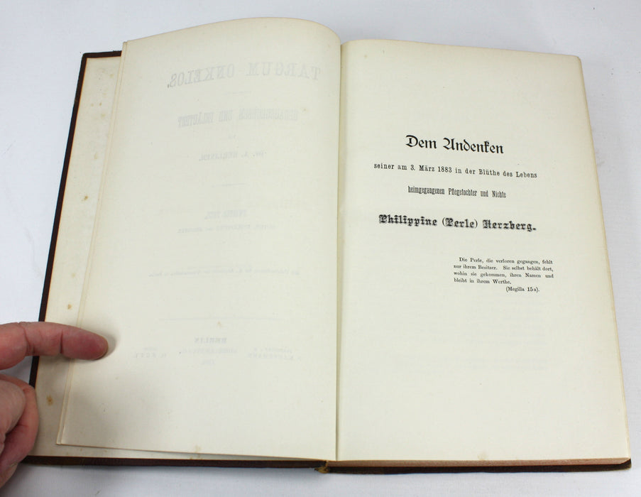 Targum Onkelos. Herausgegeben und Erläutert, Dr. A. Berliner, 1884