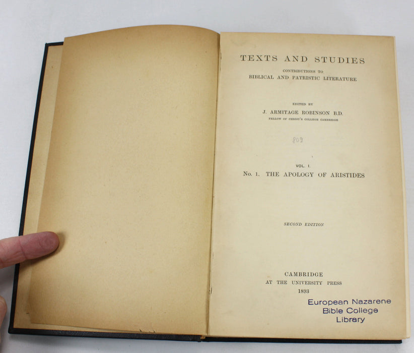 Texts and Studies; Contributions to Biblical and Patristic Literature; Aristides, Euthalius, Clement; 1893-1899