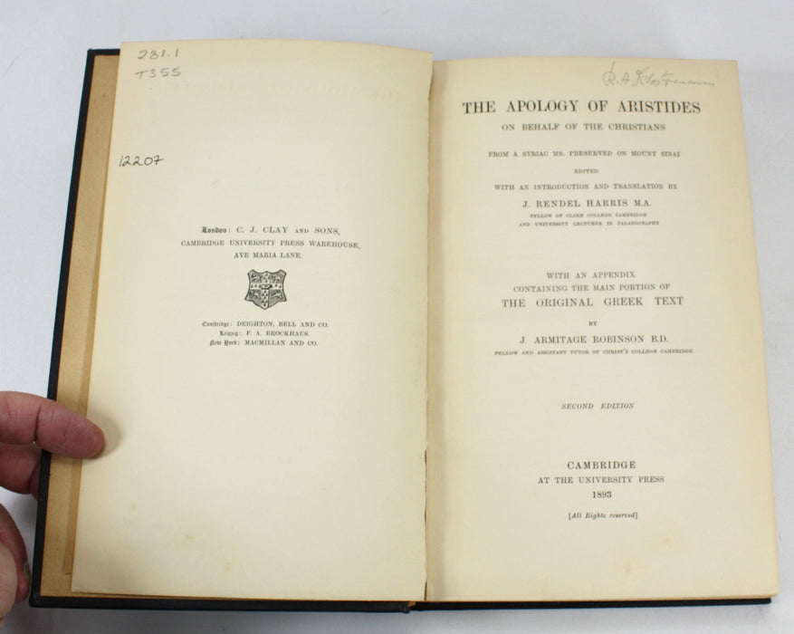 Texts and Studies; Contributions to Biblical and Patristic Literature; Aristides, Euthalius, Clement; 1893-1899