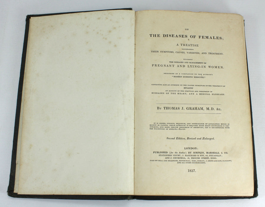 Medicine: On The Diseases of Females, Thomas J Graham, 1837