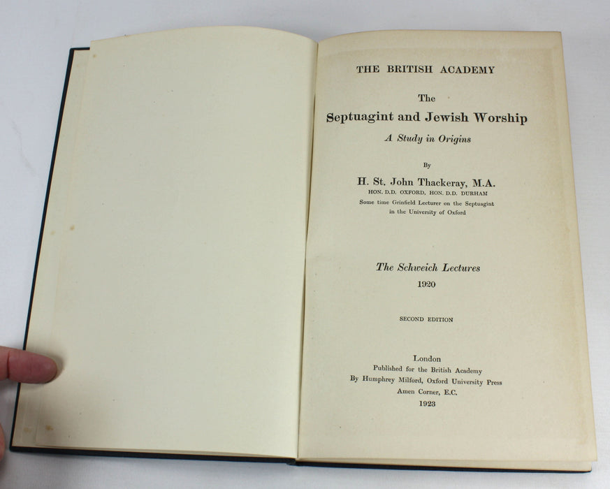 The Septuagint and Jewish Worship, H. St. John Thackeray, The Schweich Lectures, 1923