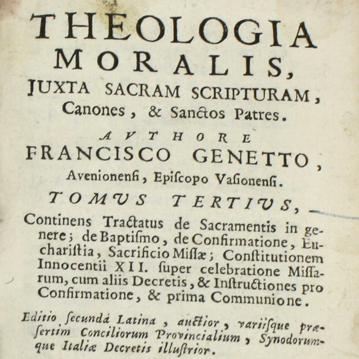 Theologia Moralis, Francisco Genetto, 1705