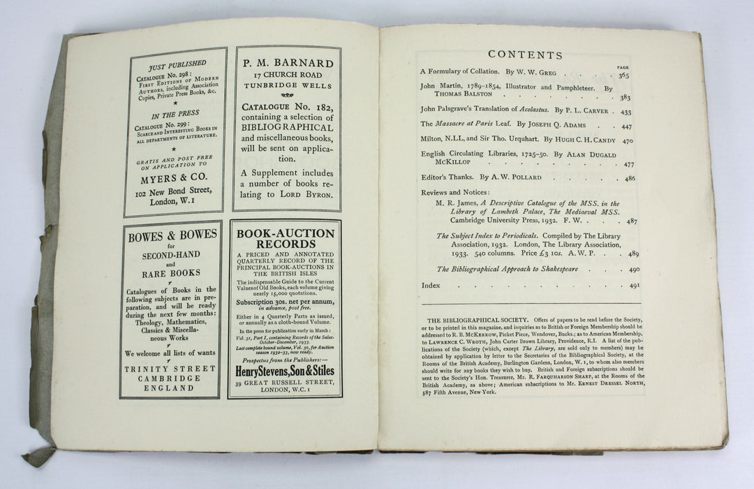 Transactions of the Bibliographical Society, Vol XIV, No. 4, March 1934