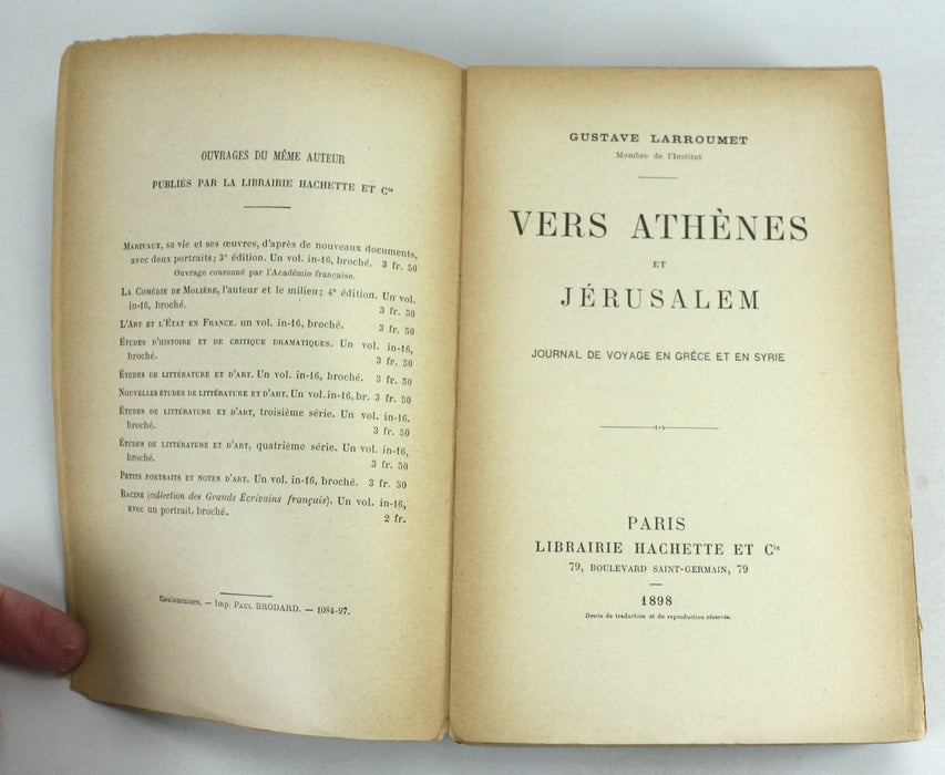 Vers Athenes et Jerusalem, Gustave Larroumet, Hachette, Paris, 1898