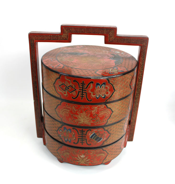 Vintage Chinese Lacquerware Food Carrier Set, tiffin box, Large 39cm