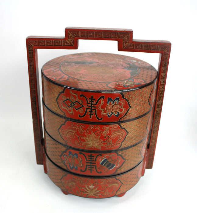 Vintage Chinese Lacquerware Food Carrier Set, tiffin box, Large 39cm