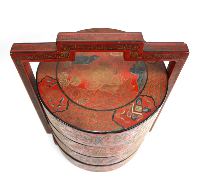 Vintage Chinese Lacquerware Food Carrier Set, tiffin box, Large 39cm