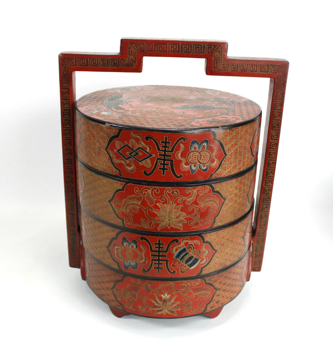 Vintage Chinese Lacquerware Food Carrier Set, tiffin box, Large 39cm