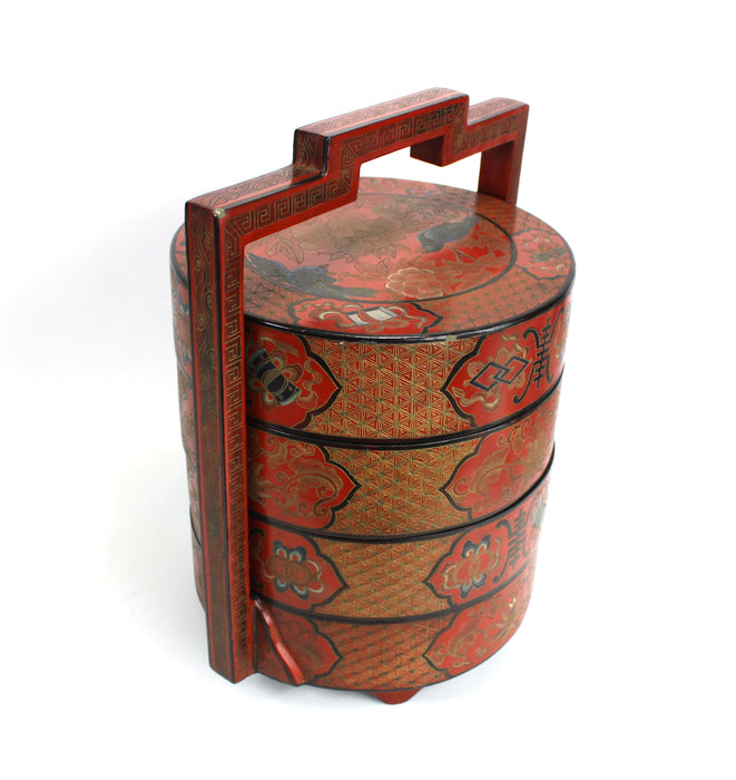Vintage Chinese Lacquerware Food Carrier Set, tiffin box, Large 39cm