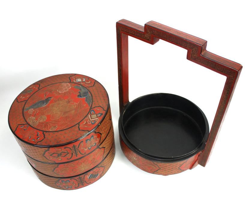 Vintage Chinese Lacquerware Food Carrier Set, tiffin box, Large 39cm
