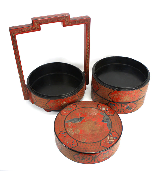 Vintage Chinese Lacquerware Food Carrier Set, tiffin box, Large 39cm