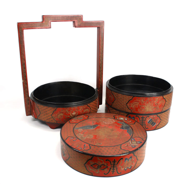 Vintage Chinese Lacquerware Food Carrier Set, tiffin box, Large 39cm