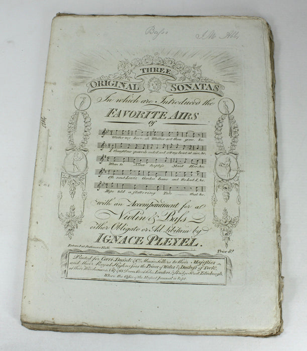 Original 18th Century Sheet Music Book Folio, pre-Victorian era. Book M10. 1796.