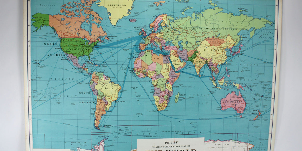 Philips' Smaller School-Room Map of The World, 112cm x 90cm, 1969