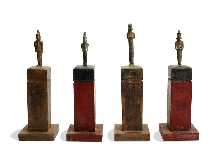 A Collection of 4 x Antique Burmese bronze figure making offerings, 18th-19th Century