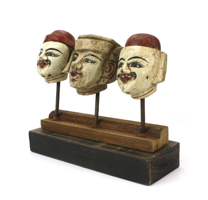 Antique Burmese Puppet heads on stand, BPH002