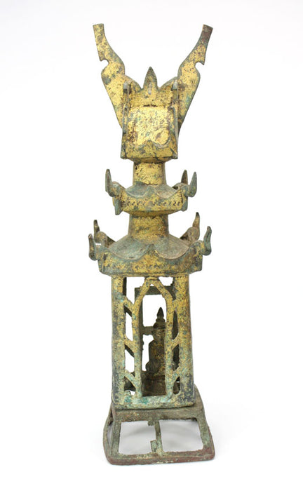 Bumese Miniature art: Burmese gilded bronze Buddha in the house of jewels, 18th-19th Century