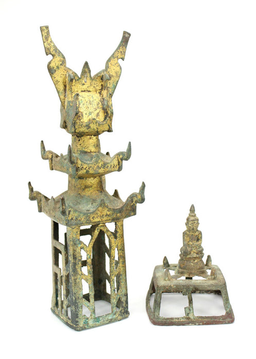 Bumese Miniature art: Burmese gilded bronze Buddha in the house of jewels, 18th-19th Century