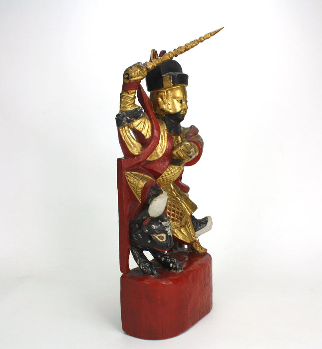 Antique Chinese Tsai Shen Yeh woodcarved statue (Caishen 财神), 38cm high