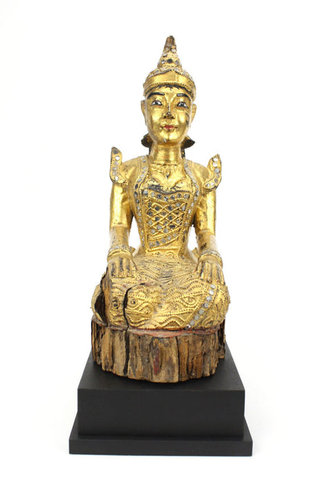 Antique Gilded and lacquered teakwood figurine, Burma