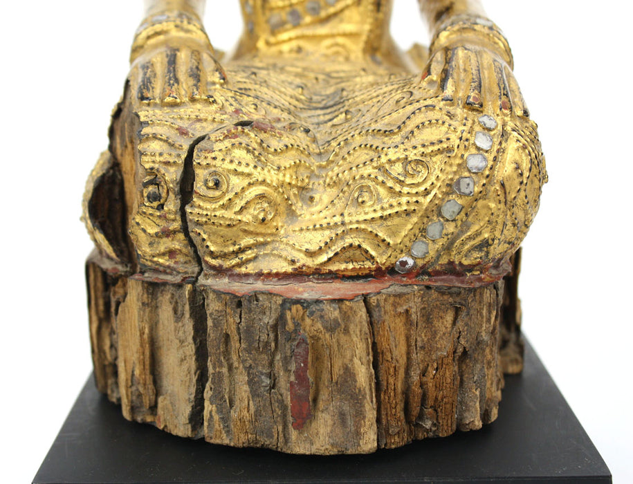 Antique Gilded and lacquered teakwood figurine, Burma