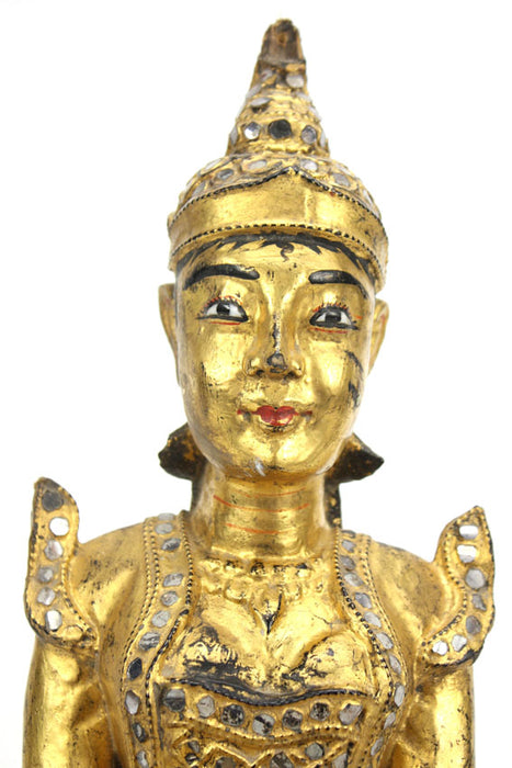 Antique Gilded and lacquered teakwood figurine, Burma