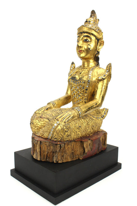 Antique Gilded and lacquered teakwood figurine, Burma