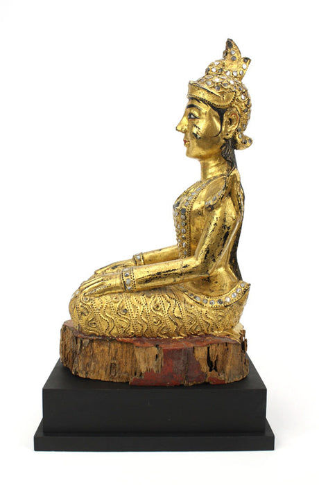 Antique Gilded and lacquered teakwood figurine, Burma