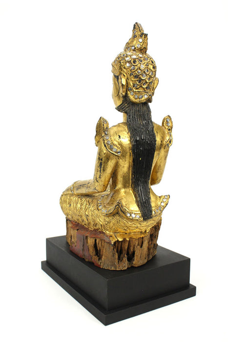 Antique Gilded and lacquered teakwood figurine, Burma