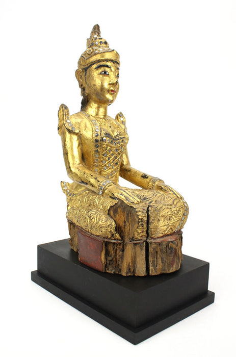 Antique Gilded and lacquered teakwood figurine, Burma