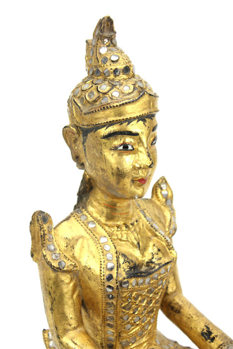 Antique Gilded and lacquered teakwood figurine, Burma