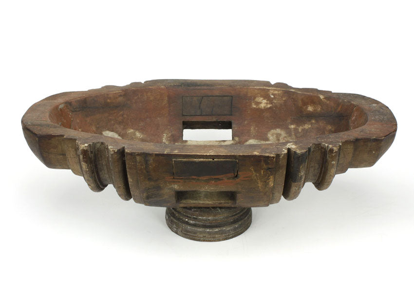 Wheel axle bowl on stand, antique Burmese teak wood - large