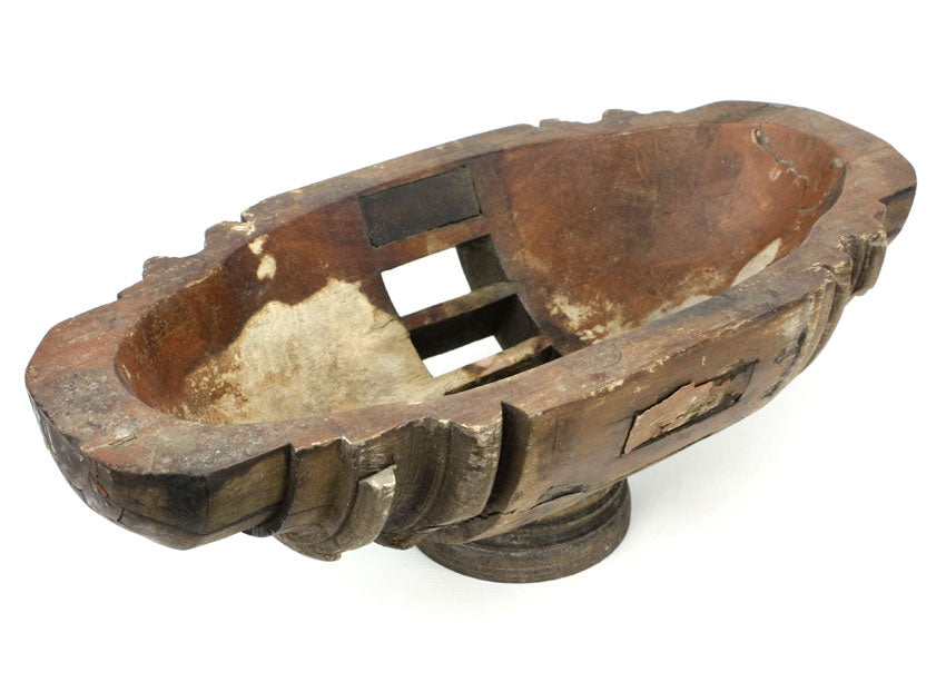 Wheel axle bowl on stand, antique Burmese teak wood - large