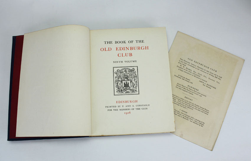 The Book of the Old Edinburgh Club, IX, 1916