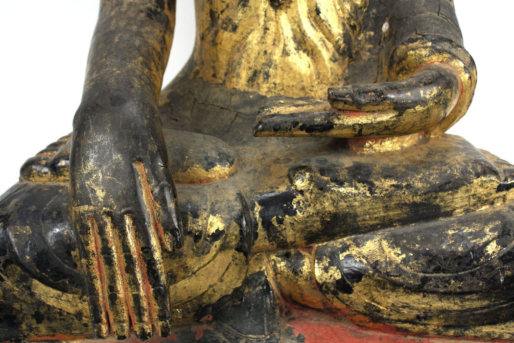 Burmese antique: An unusual and rare lacquered and gilt figure of a fasting Buddha, Burma