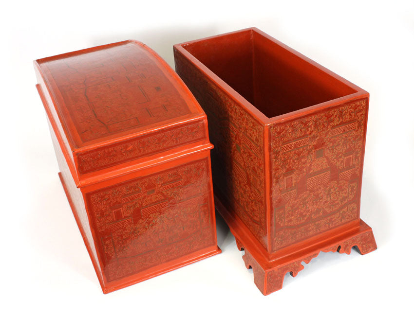 Burmese lacquerware scripture chest storage box