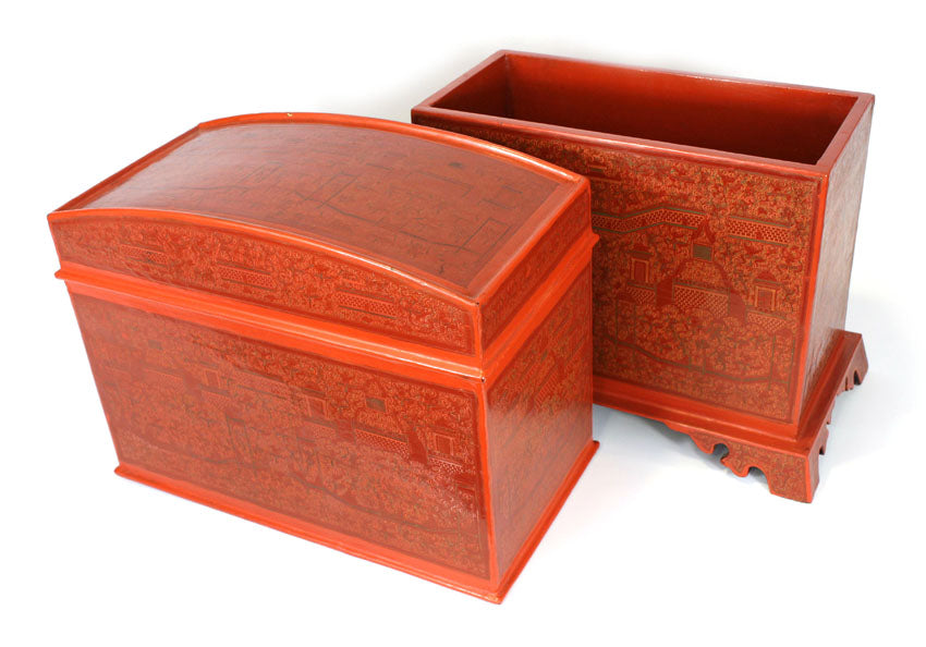 Burmese lacquerware scripture chest storage box