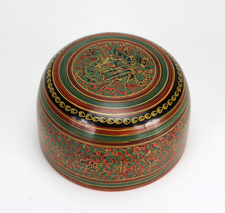 Burmese lacquer set of 3 bowls, Yun design, 10.3cm