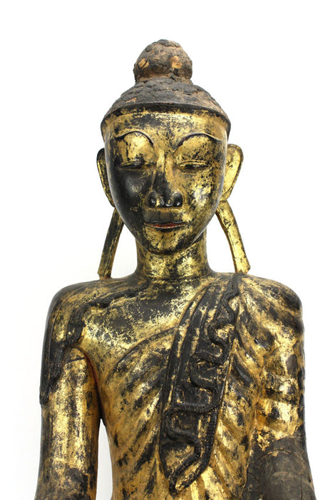 Burmese antique: An unusual and rare lacquered and gilt figure of a fasting Buddha, Burma